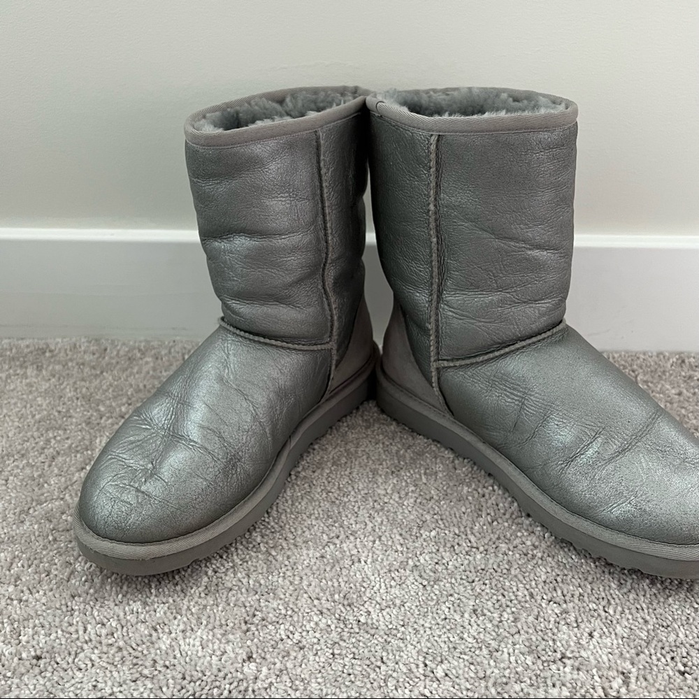 Silver Metallic Classic Short Ugg Boots - Picture 2 of 6